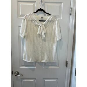 Unique Vintage Knit Lace Tie Button Up Knit Top1950s Vintage Style   #41